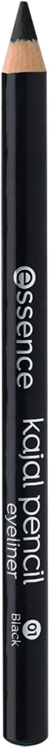 Essence smooth glide kajal pencil in classic black (01) with silver packaging, featuring creamy formula for easy eye definition and long-lasting wear.