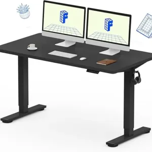 flexispot 55 x 28 inches electric stand up metal desk workstation, whole piece desk board home office computer standing table height adjustable desk black frame and 55 black top