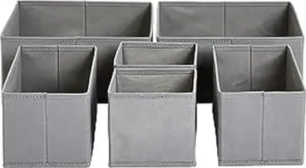 6-pack gray foldable fabric drawer organizers for closet and dresser storage