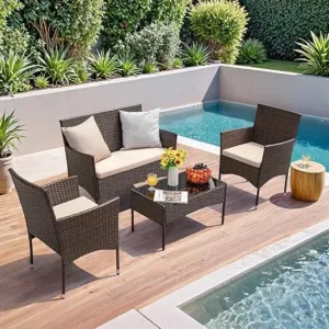 Stylish Gartenmöbel rattan garden furniture set placed on a balcony in Dubai