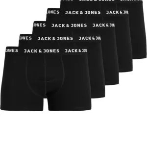 Jack & Jones men’s stretch cotton trunks in a 5-pack – comfortable, form-fitting underwear offering soft support and breathable fabric for daily wear.