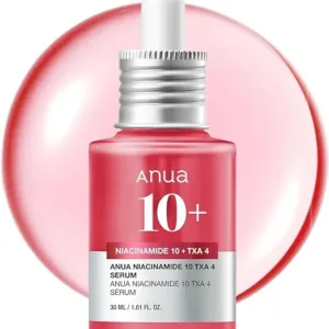 ANUA Korean glass skin serum 30ml bottle with minimalist packaging, featuring niacinamide, TXA, and hyaluronic acid formula for brightening care.