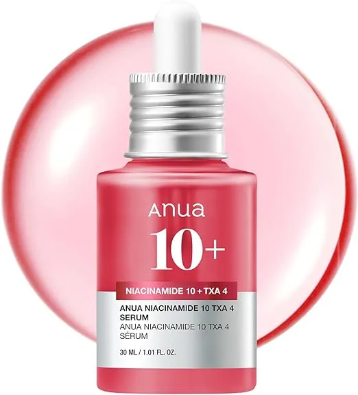 ANUA Korean glass skin serum 30ml bottle with minimalist packaging, featuring niacinamide, TXA, and hyaluronic acid formula for brightening care.