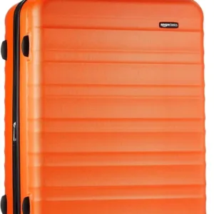 Orange 30-inch hardshell luggage spinner suitcase with durable ABS shell and smooth rolling wheels for convenient travel.