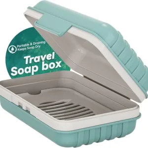 Leak-proof travel soap holder with lid and drainage for camping and gym use