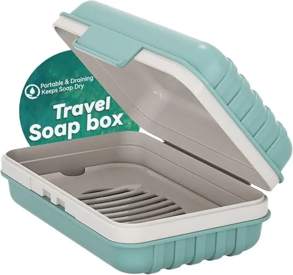 Leak-proof travel soap holder with lid and drainage for camping and gym use