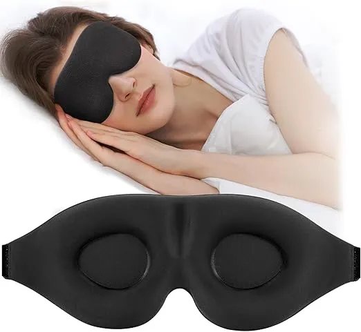 Luxury 3D sleeping mask with adjustable fit, blackout design for light-blocking, includes earplugs and storage pouch. Ideal for travel and naps for both men and women.