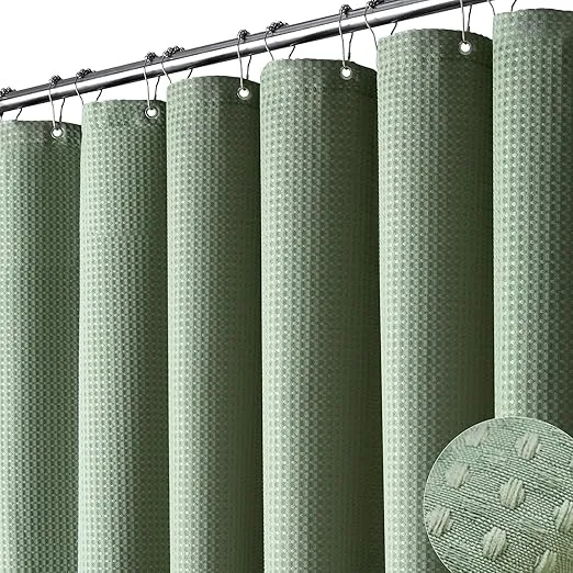 Sage green waffle shower curtain 72x72 inch with hooks, heavy-duty 256GSM fabric for bathroom