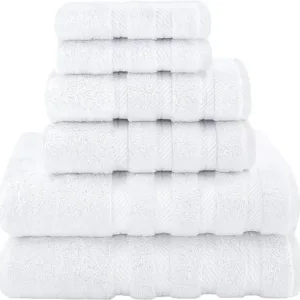 6-piece white Turkish cotton towel set – soft, absorbent towels for bathroom and kitchen