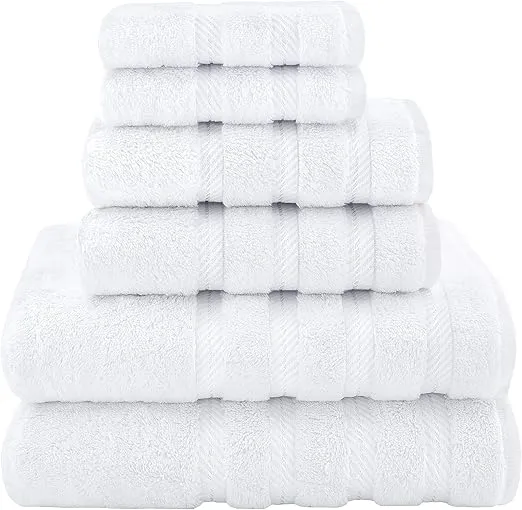 6-piece white Turkish cotton towel set – soft, absorbent towels for bathroom and kitchen