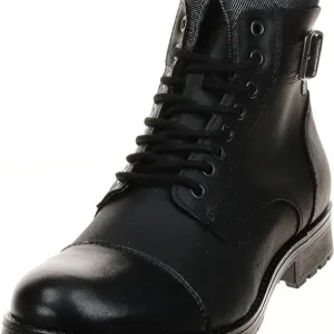 Jack & Jones Albany men's casual ankle boots in brown with lace-up closure, padded collar, and durable sole construction, shown from side angle displaying the comfortable ankle-high design