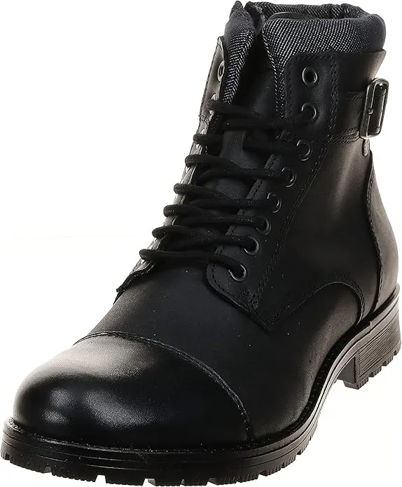 Jack & Jones Albany men's casual ankle boots in brown with lace-up closure, padded collar, and durable sole construction, shown from side angle displaying the comfortable ankle-high design