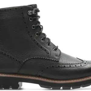 Clarks Batcombe Lord men's Chelsea boots in brown leather with elastic side panels, pull tabs, and cushioned sole, showing classic slip-on styling.