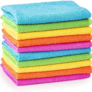 10-pack of MTS multi-coloured microfibre cleaning cloths, perfect for car detailing, dusting, polishing, and household cleaning—soft, reusable, and lint-free.