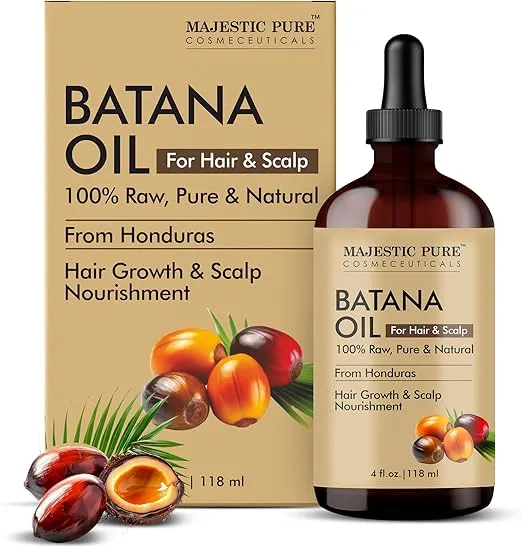 Majestic Pure Natural Batana Oil – 4 fl oz bottle that nourishes the scalp and supports thicker, stronger hair.
