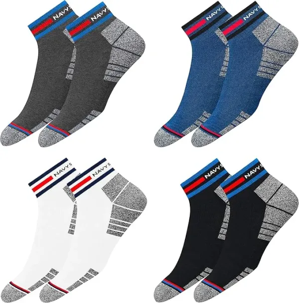 NAVYSPORT unisex ankle socks in soft cotton – breathable and comfortable for everyday wear. Free size fits most. Pack includes 4 pairs.