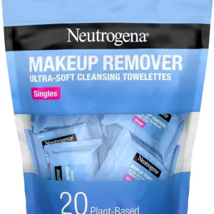Neutrogena daily facial cleansing wipes 20-pack with blue packaging, featuring alcohol-free makeup remover towelettes for gentle daily cleansing.