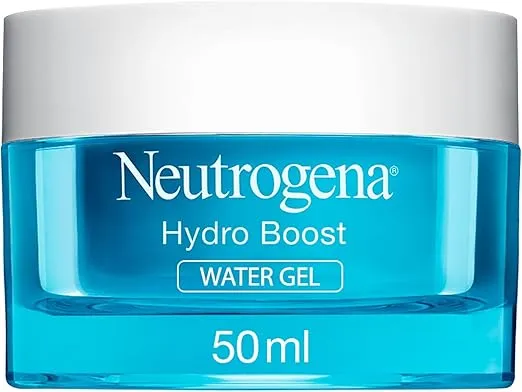 Neutrogena Hydro Boost Water Gel Moisturizer 50ml jar with blue packaging, featuring lightweight oil-free formula for sensitive skin hydration needs.