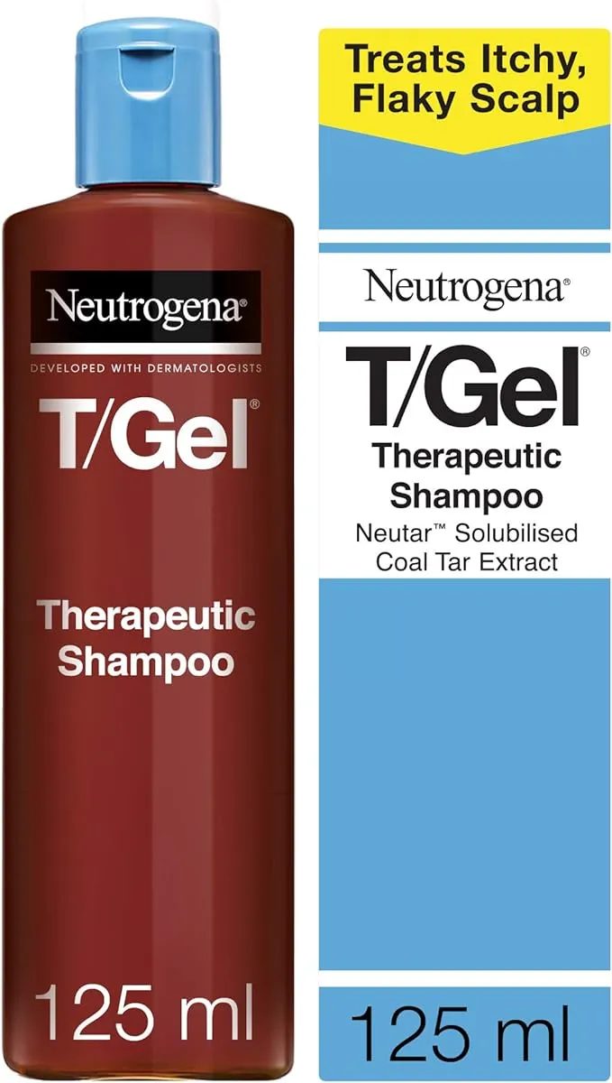 Neutrogena T/Gel Scalp Therapy Shampoo – Anti-dandruff and psoriasis relief with a soothing formula. Comes in a 125ml bottle for scalp care.