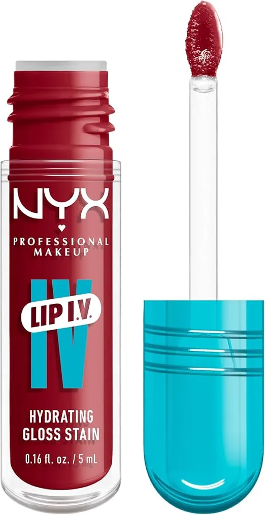 NYX Lip IV Gloss Stain – Hydrating berry lip color with a wet shine finish. Offers long-lasting moisture and vibrant color for a glossy, smooth look.