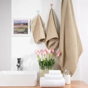 oversized microfiber bath towel set 6 piece – quick dry & lint free, waffle weave in white & beige, 76x152 cm