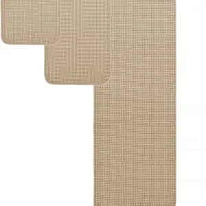 oversized microfiber bath towel set 6 piece – quick dry & lint free, waffle weave in white & beige, 76x152 cm