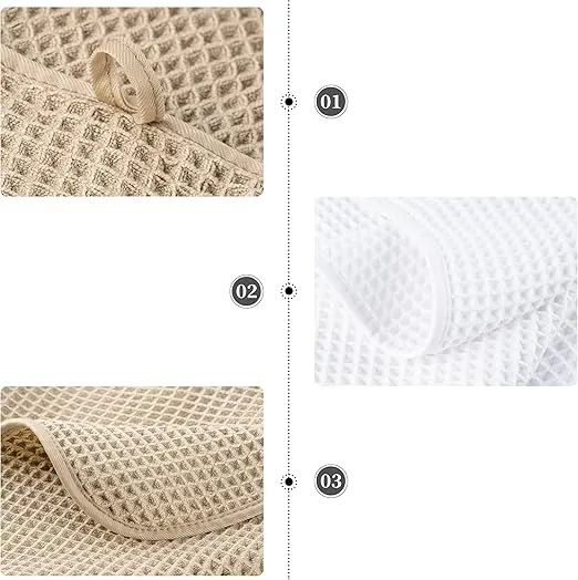 oversized microfiber bath towel set 6 piece – quick dry & lint free, waffle weave in white & beige, 76x152 cm