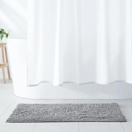 Platinum grey microfiber bath rug 53x86 cm – non-slip and absorbent bathroom mat