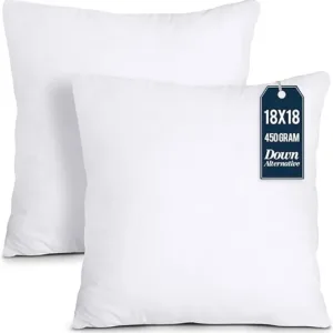 2-pack 18x18 inch hollowfibre cushion inserts with polycotton cover for sofa and bed pillows