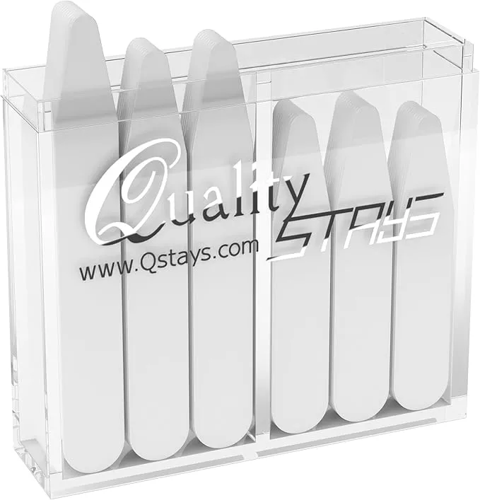 Quality Stays 50-pack collar stiffeners, made of durable plastic, available in 4 sizes. Keeps shirt collars crisp, neat, and in perfect shape.
