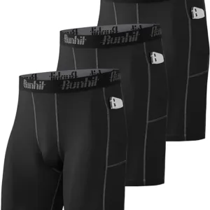 Runhit 3-pack men’s compression shorts – snug-fitting athletic baselayer ideal for running, training, or gym sessions. Supportive and breathable fabric.