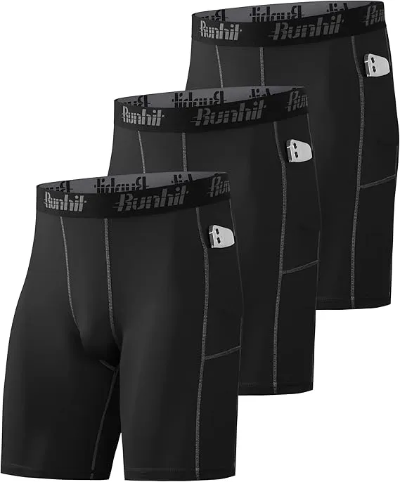 Runhit 3-pack men’s compression shorts – snug-fitting athletic baselayer ideal for running, training, or gym sessions. Supportive and breathable fabric.