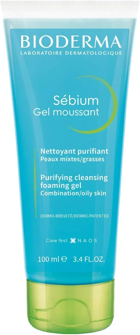 Bioderma Sebium Gel Moussant – 100ml gentle foaming cleanser designed for acne-prone and oily skin. Purifies and balances without drying the skin.