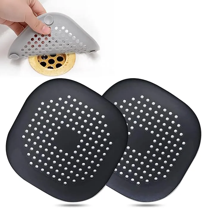 Black silicone drain hair catcher with suction cups for bathroom