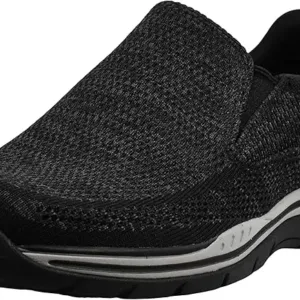 Skechers Expected Gomel men’s slip-on loafers in grey – lightweight casual shoes with cushioned support and breathable fabric, size 47.5 EU.