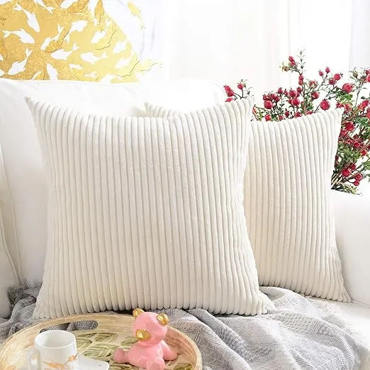 2-pack 18x18 striped beige throw pillow covers for decorative sofa and bed cushions