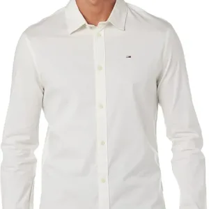 Tommy Jeans men’s stretch cotton slim fit shirt with long sleeves and button-down front – comfortable, modern design for daily casual wear. 1-pack.