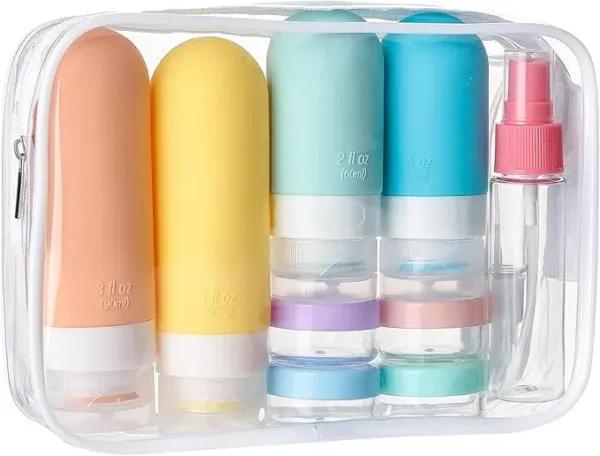 TSA approved travel bottles set – 16 leak-proof silicone containers for toiletries like shampoo, body wash, conditioner, and lotion, perfect for carry-on travel