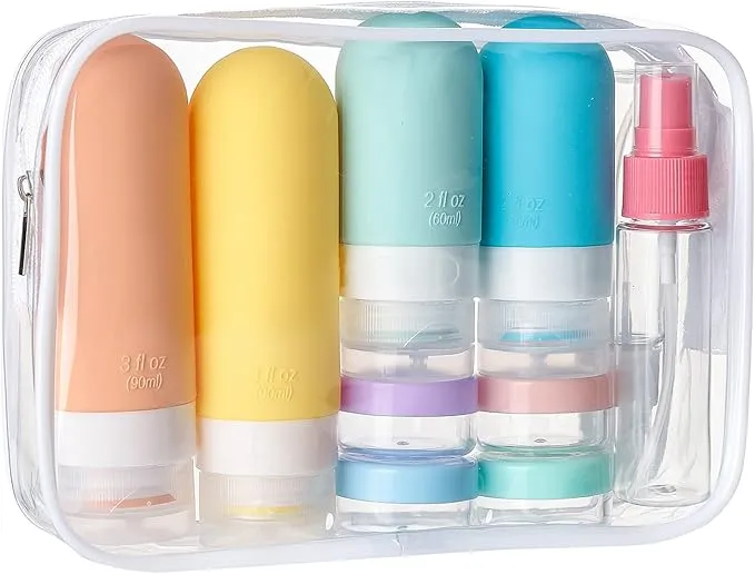 TSA approved travel bottles set – 16 leak-proof silicone containers for toiletries like shampoo, body wash, conditioner, and lotion, perfect for carry-on travel