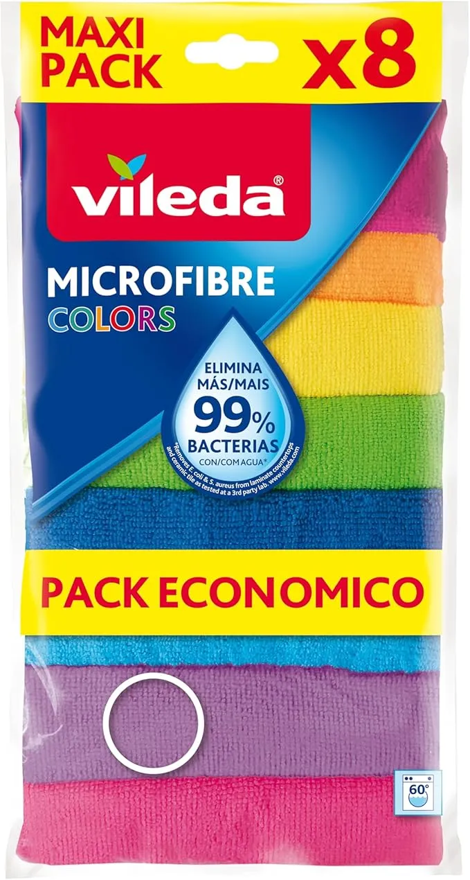 Vileda Microfibre Cleaning Cloths – 8-pack, 30x30 cm, assorted colors, made from 100% microfibre, suitable for wet and dry cleaning tasks