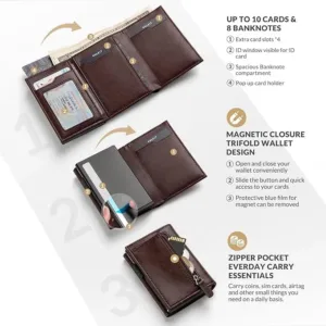 vulkit leather card holder wallet – pop up cards, coin pocket, magnetic closure & id window for cash & credit cards