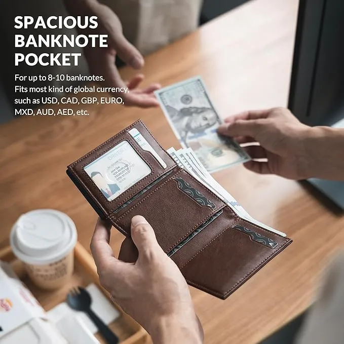 vulkit leather card holder wallet – pop up cards, coin pocket, magnetic closure & id window for cash & credit cards