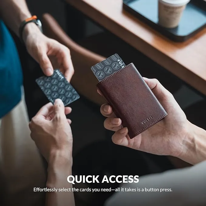 vulkit leather card holder wallet – pop up cards, coin pocket, magnetic closure & id window for cash & credit cards