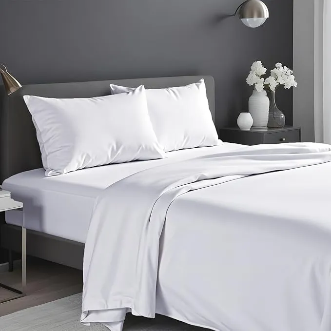 Premium king size bed sheet set in soft brushed microfiber with deep pockets and wrinkle-free fabric