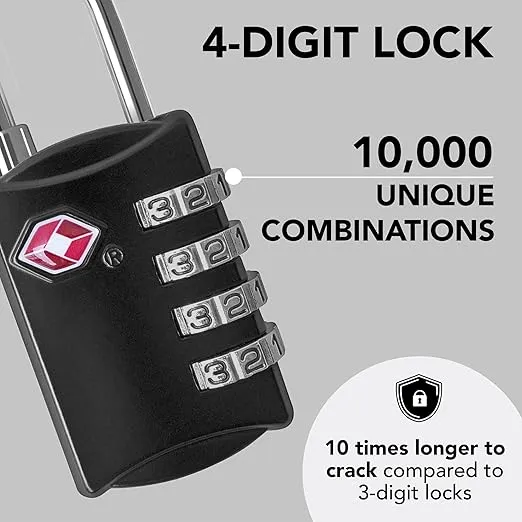 4 digit combination tsa luggage lock – durable steel travel padlock