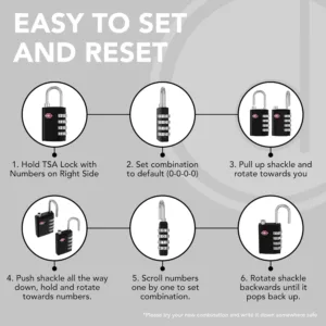 4 digit combination tsa luggage lock – durable steel travel padlock