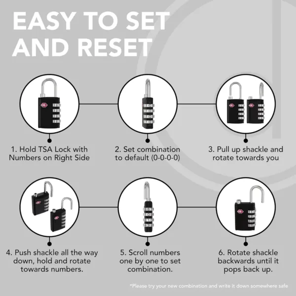 4 digit combination tsa luggage lock – durable steel travel padlock