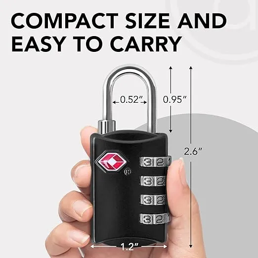 4 digit combination tsa luggage lock – durable steel travel padlock