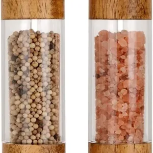 8-inch acrylic and wood salt and pepper grinder set with adjustable ceramic core, pack of 2.