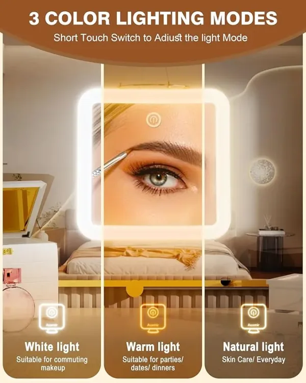 auxmir 10x lighted magnifying mirror – rechargeable & portable